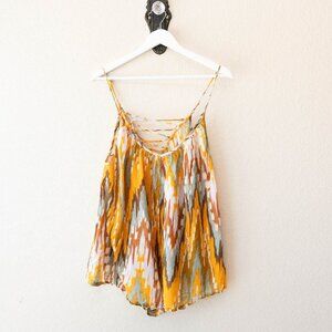 Urban Outfitters Out From Under Romper Large Ikat Gauze Open Back Tie Boho Flowy